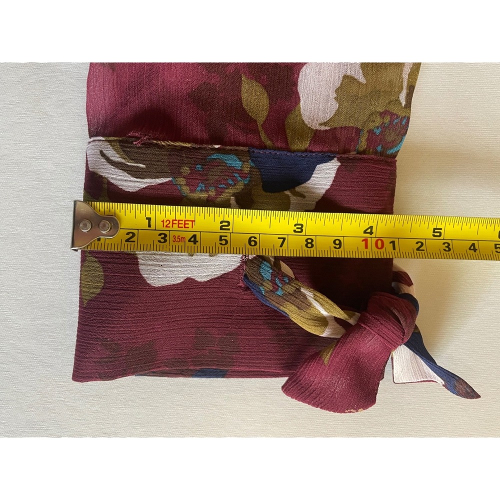 Kut from the Kloth Burgundy Floral Chiffon Blouse Tie Cuff Top Large KT60101 - Picture 8 of 9